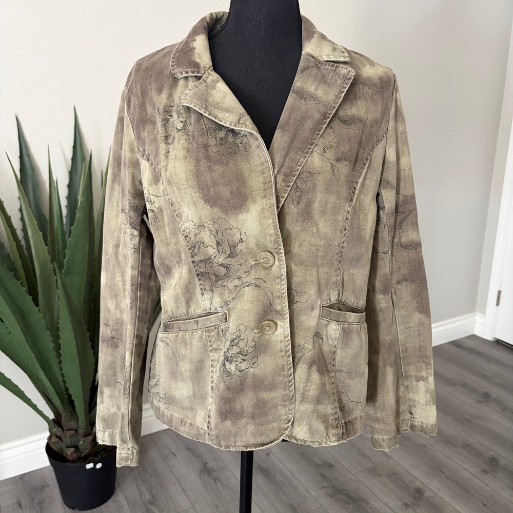 Havana Jack's Cafe Olive Floral Y2K Cotton Blazer Womens 12 Safari Chic Jacket